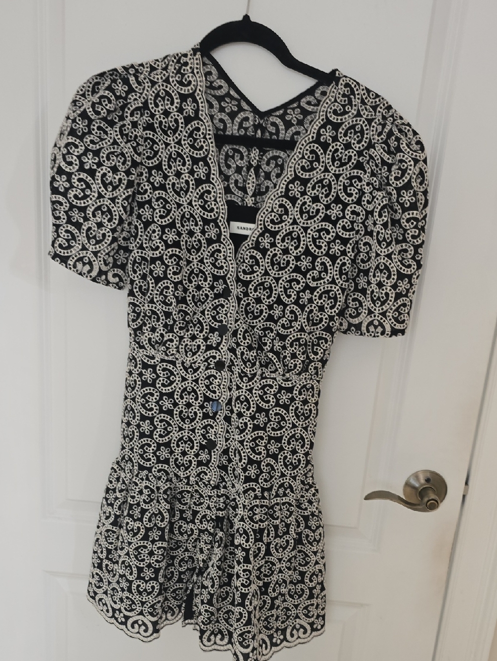 Sandro Black and White Lace-Effect Mini Dress